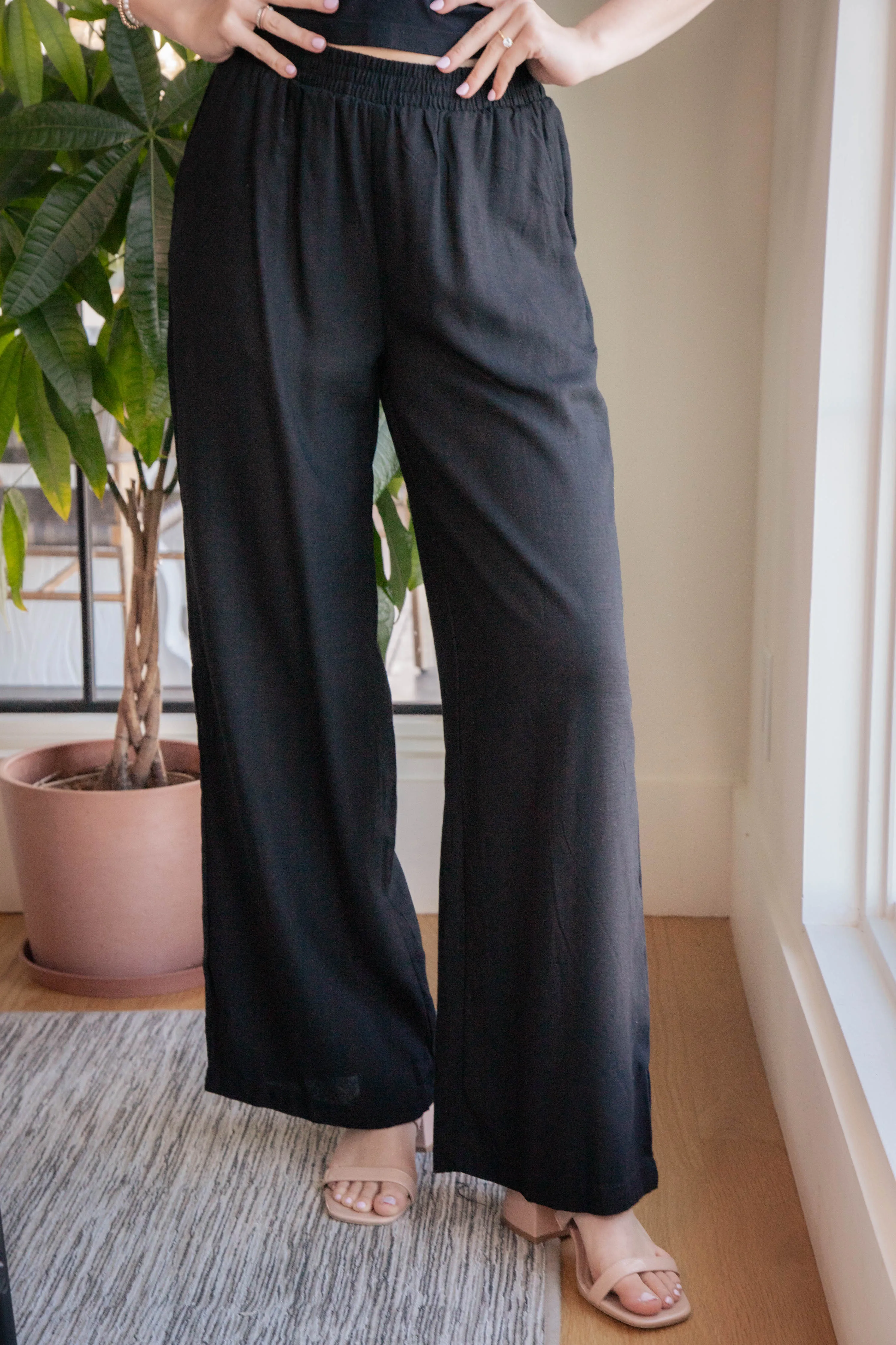 Myra Linen Blend Pants, Black
