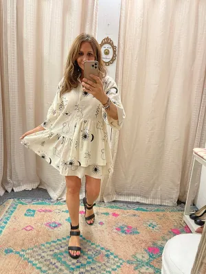 Mystic Print Smock Dress - Beige