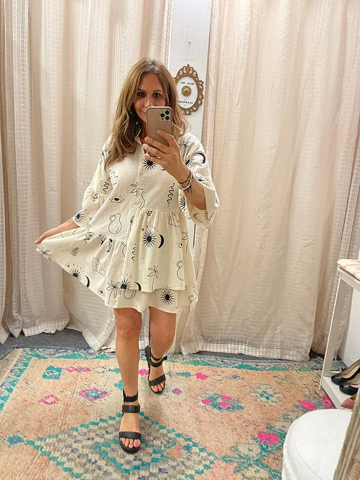 Mystic Print Smock Dress - Beige