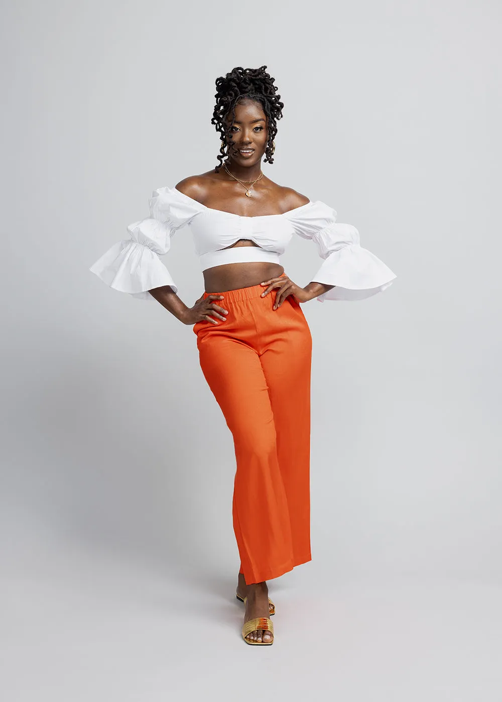 Nahema Women's Wide Leg Linen Blend Pants (Deep Coral)