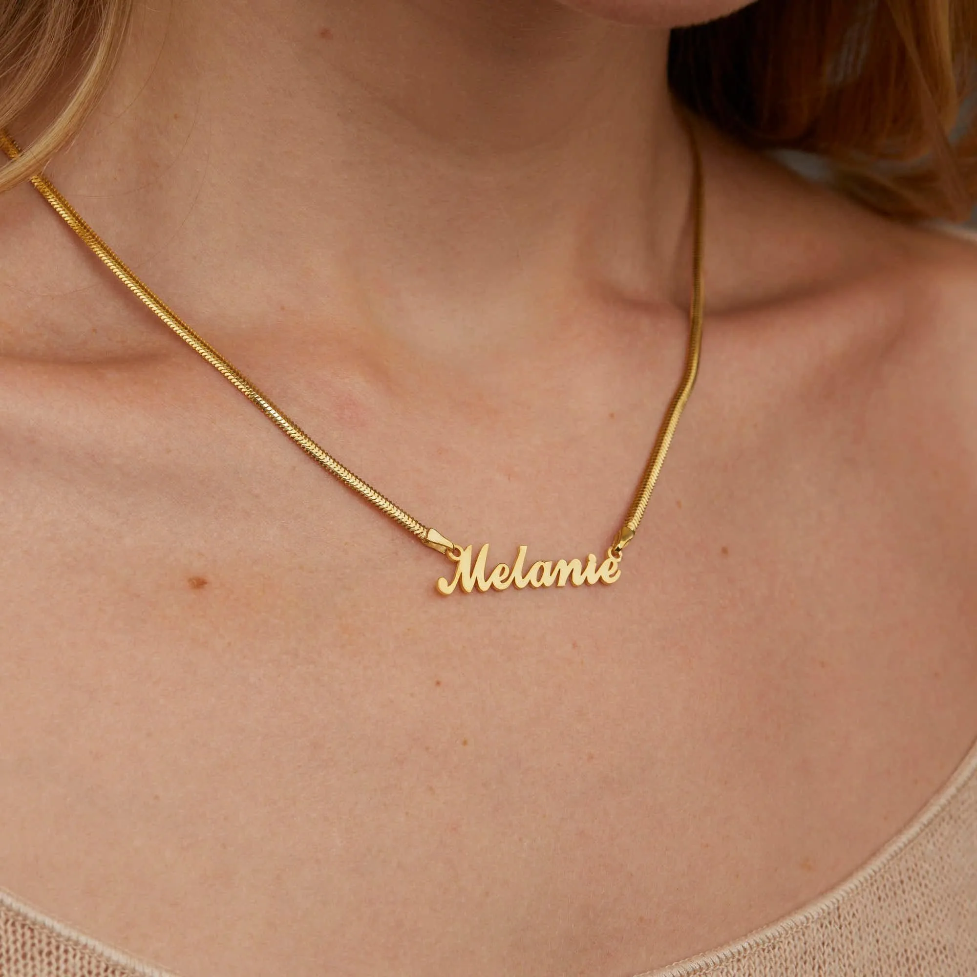Name Necklace with Snake Chain - 18K Gold Vermeil