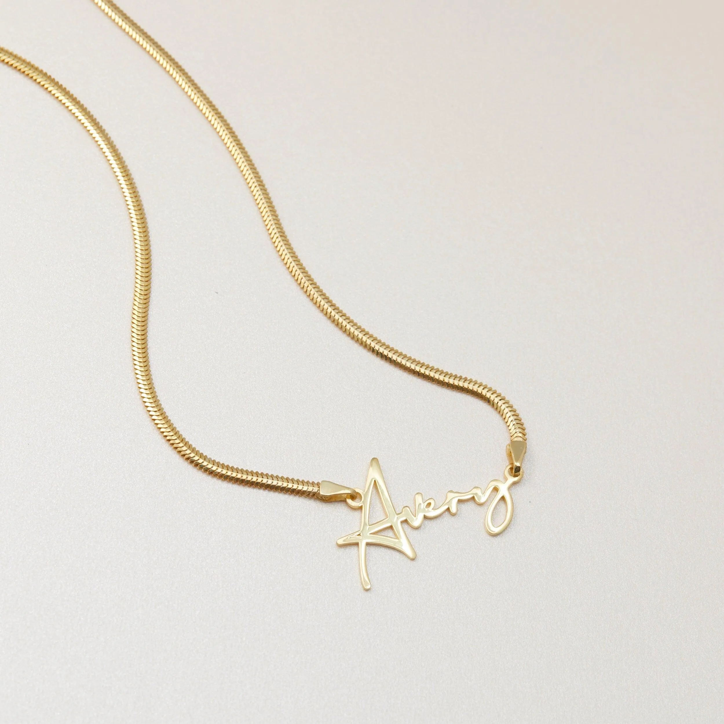 Name Necklace with Snake Chain - 18K Gold Vermeil