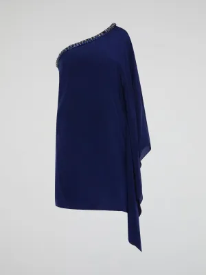 Navy Asymmetrical Studded Dress
