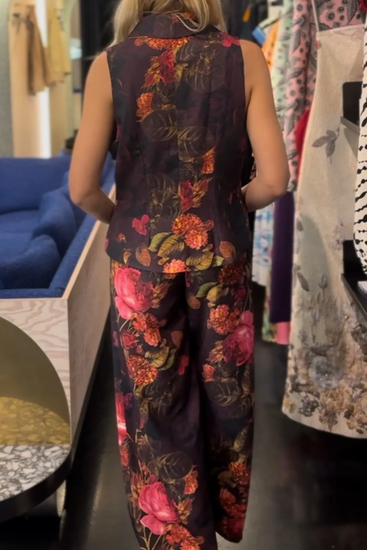 Nostalgic Bloom Wide-Leg Floral Crepe Cotton Trousers