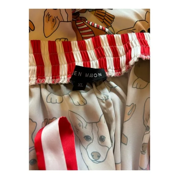 NWOT Karen Mabon Holiday Dogs Satin Lounge Pants  Size XL