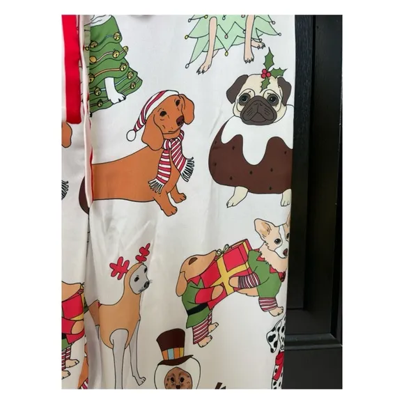 NWOT Karen Mabon Holiday Dogs Satin Lounge Pants  Size XL
