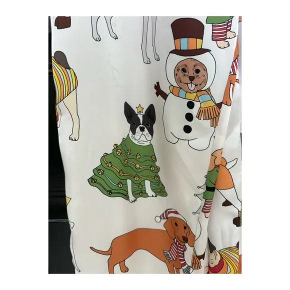 NWOT Karen Mabon Holiday Dogs Satin Lounge Pants  Size XL