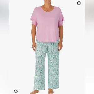 NWT! ELLEN TRACY 2-Pc.Solid Top &amp; Floral Pants Sleep Set Pink/green multi sz XL