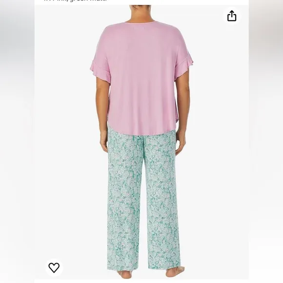 NWT! ELLEN TRACY 2-Pc.Solid Top &amp; Floral Pants Sleep Set Pink/green multi sz XL