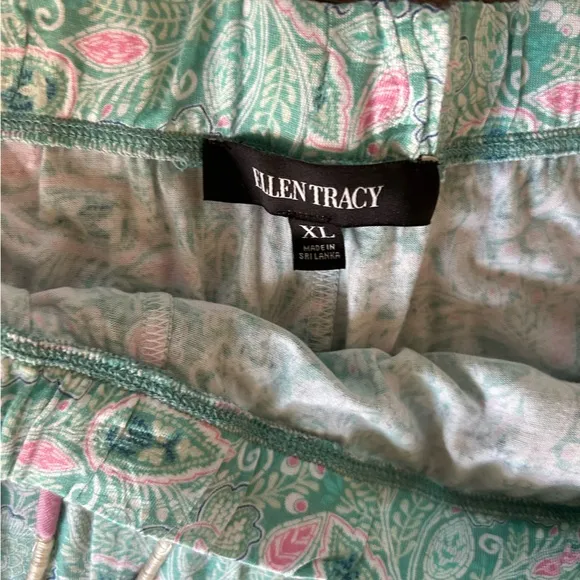 NWT! ELLEN TRACY 2-Pc.Solid Top &amp; Floral Pants Sleep Set Pink/green multi sz XL