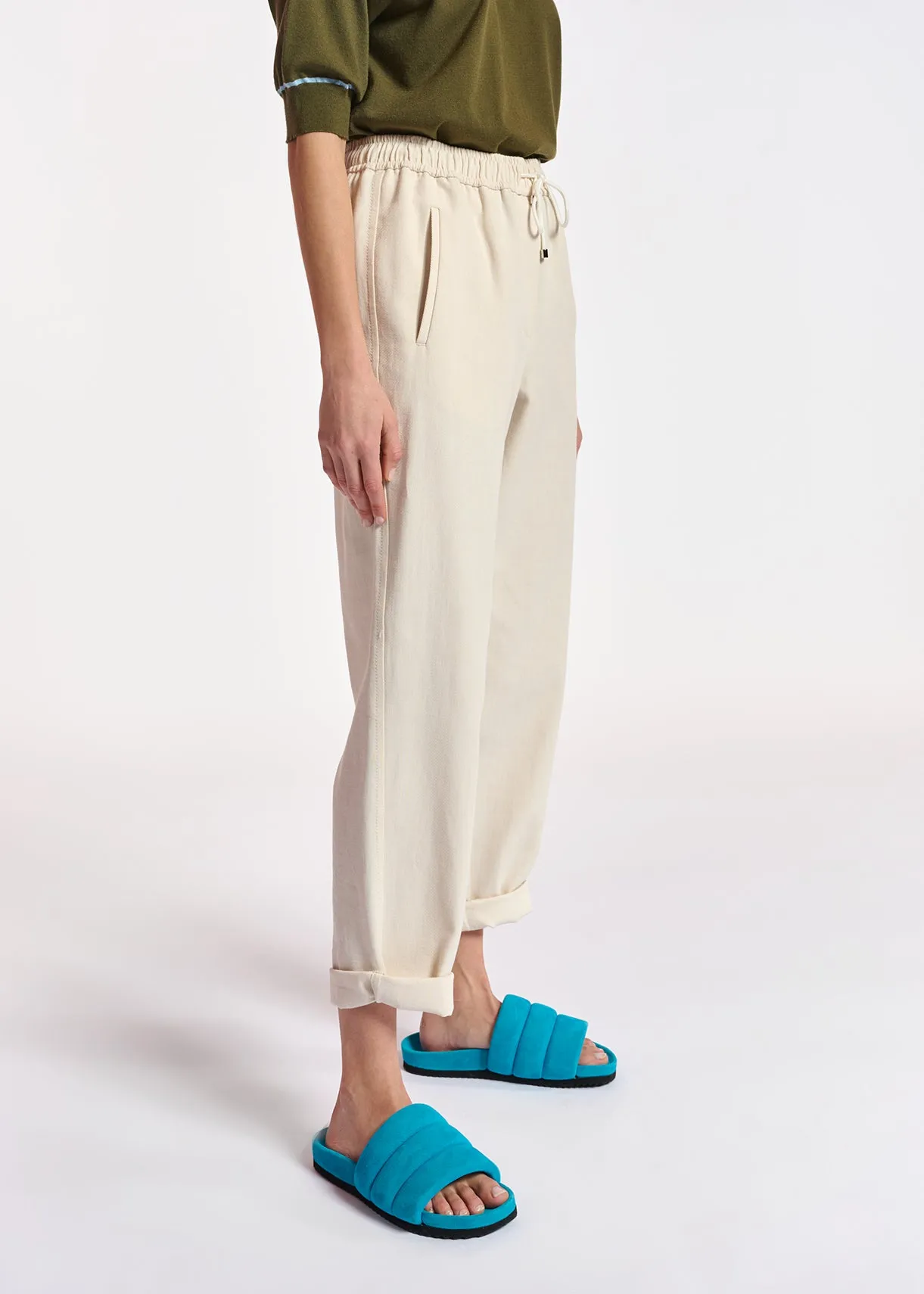 Off-white cotton tapered pants