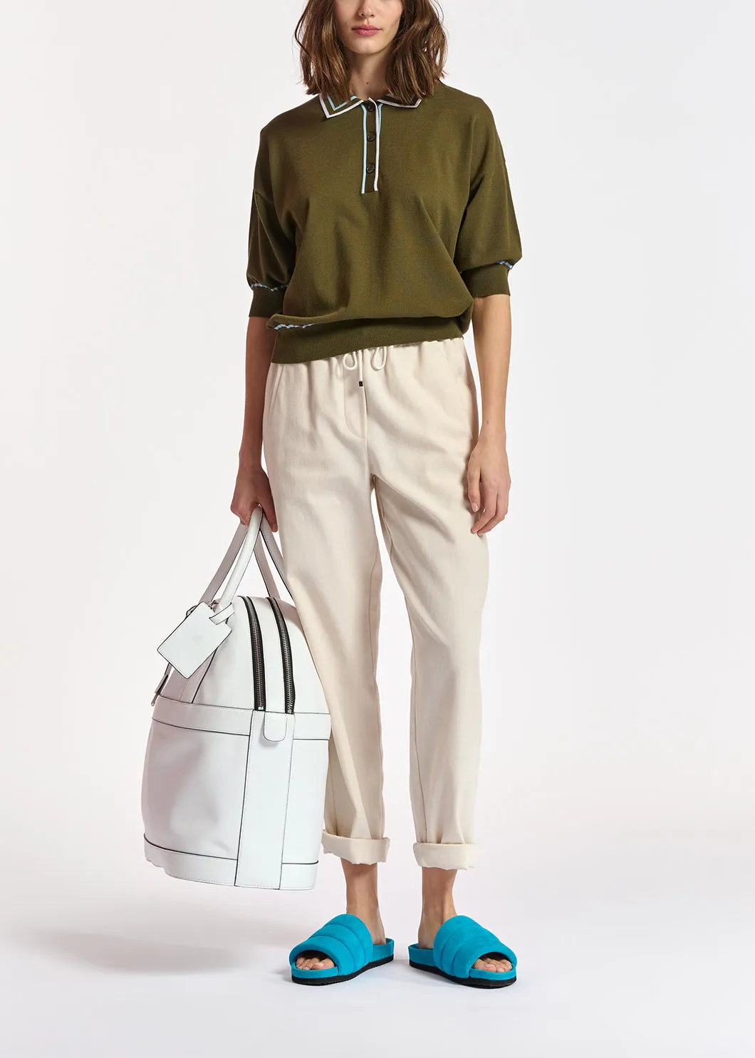 Off-white cotton tapered pants