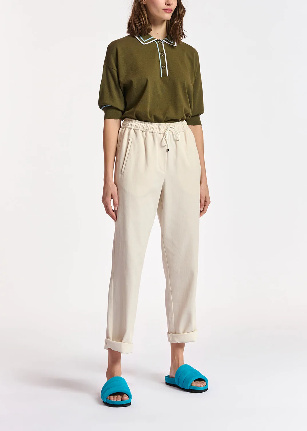 Off-white cotton tapered pants