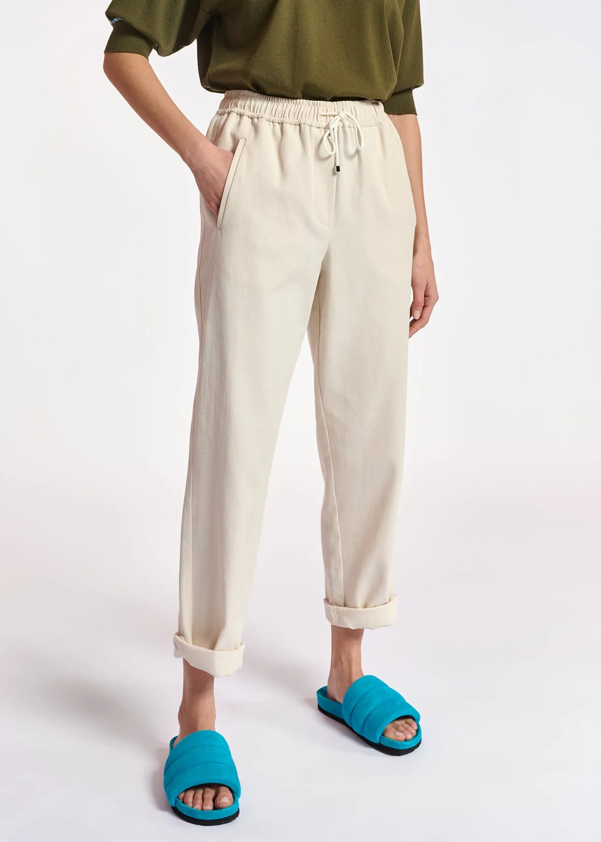 Off-white cotton tapered pants