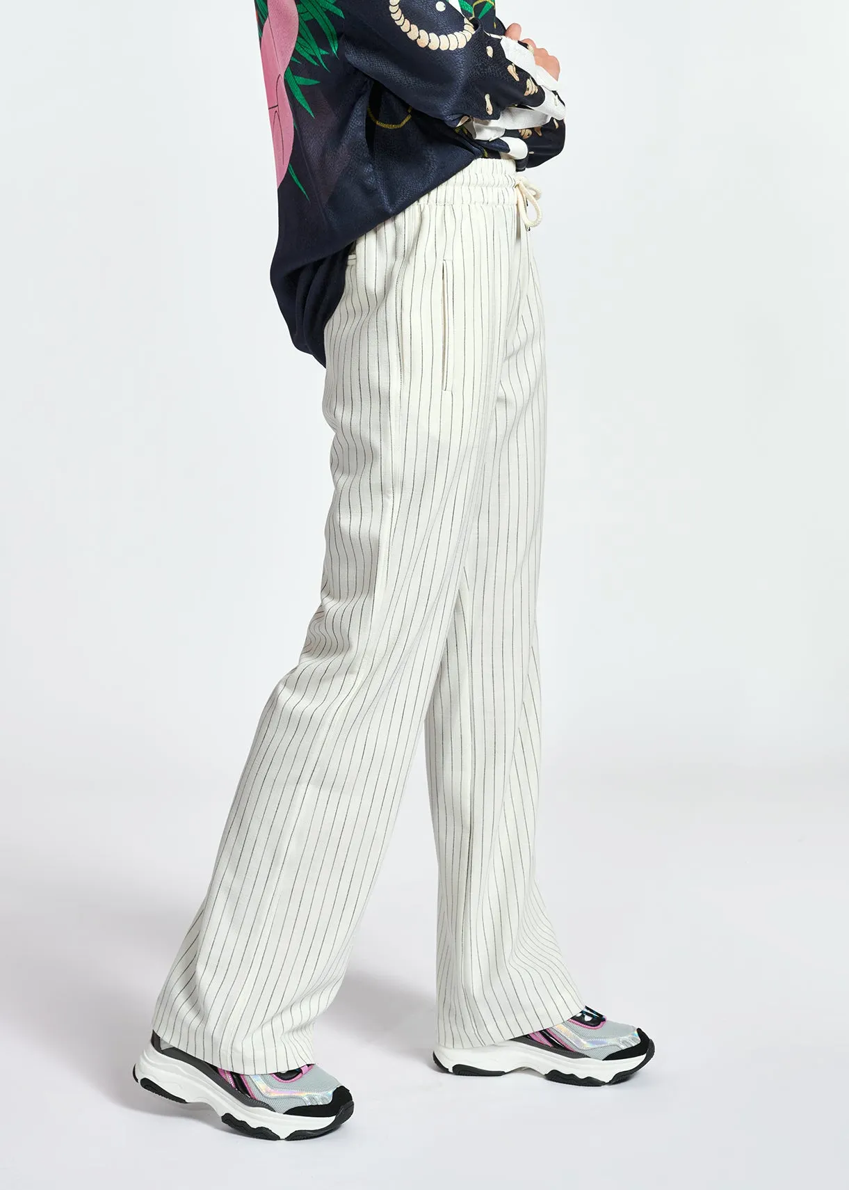 Off-white pinstripe wide-leg pants