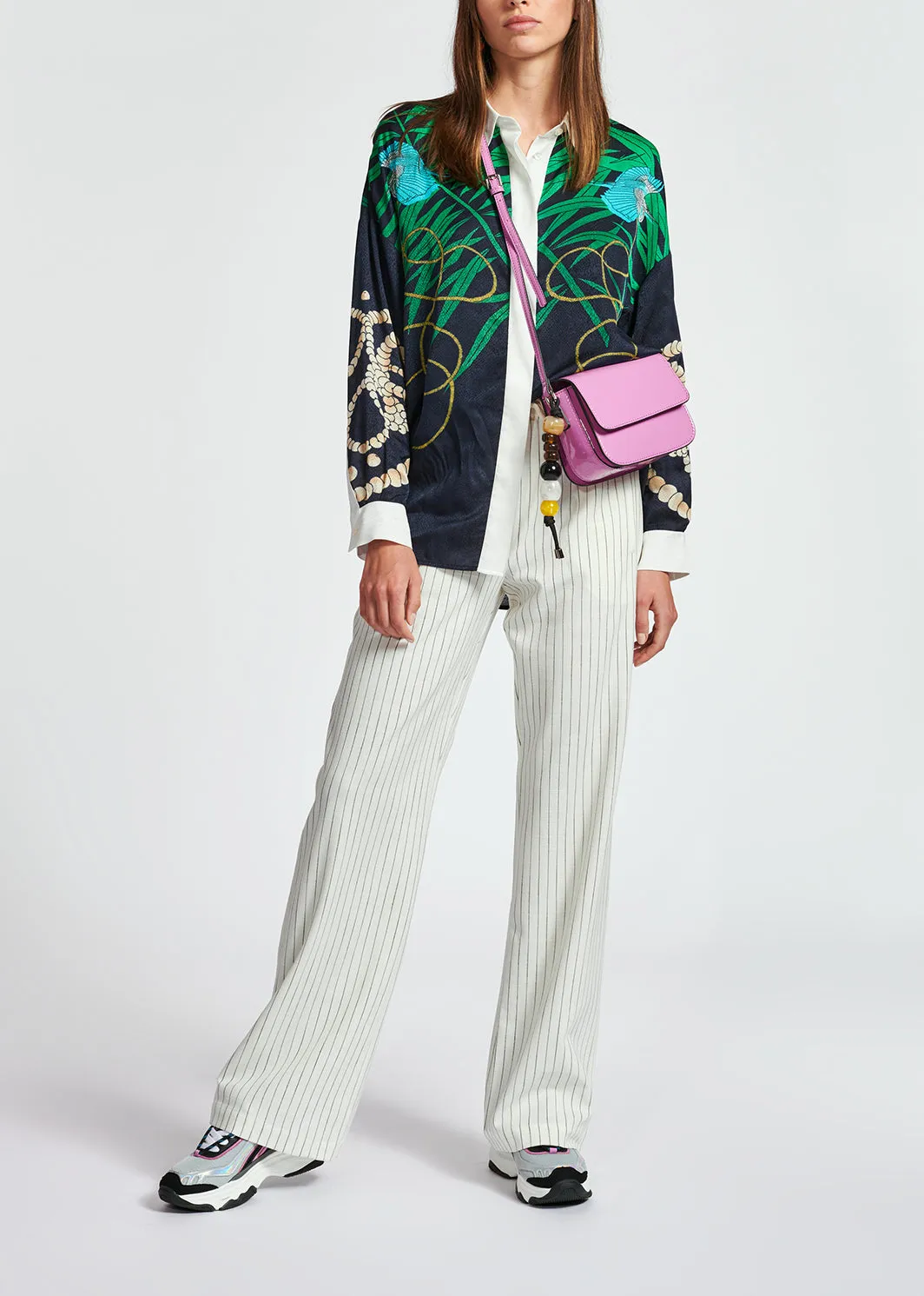 Off-white pinstripe wide-leg pants