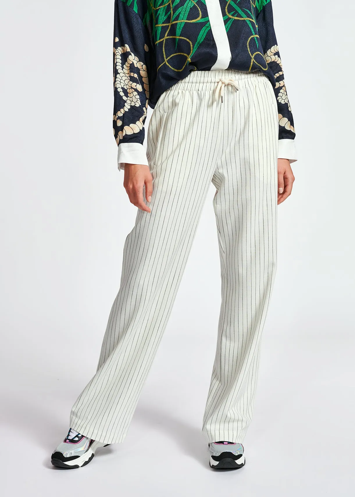 Off-white pinstripe wide-leg pants
