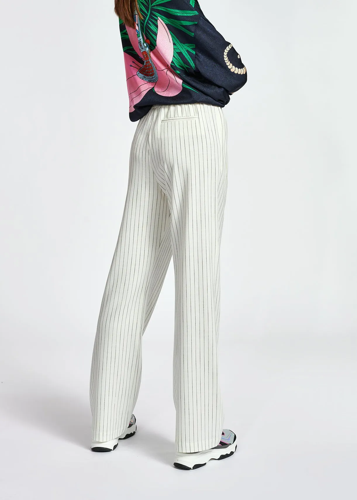 Off-white pinstripe wide-leg pants
