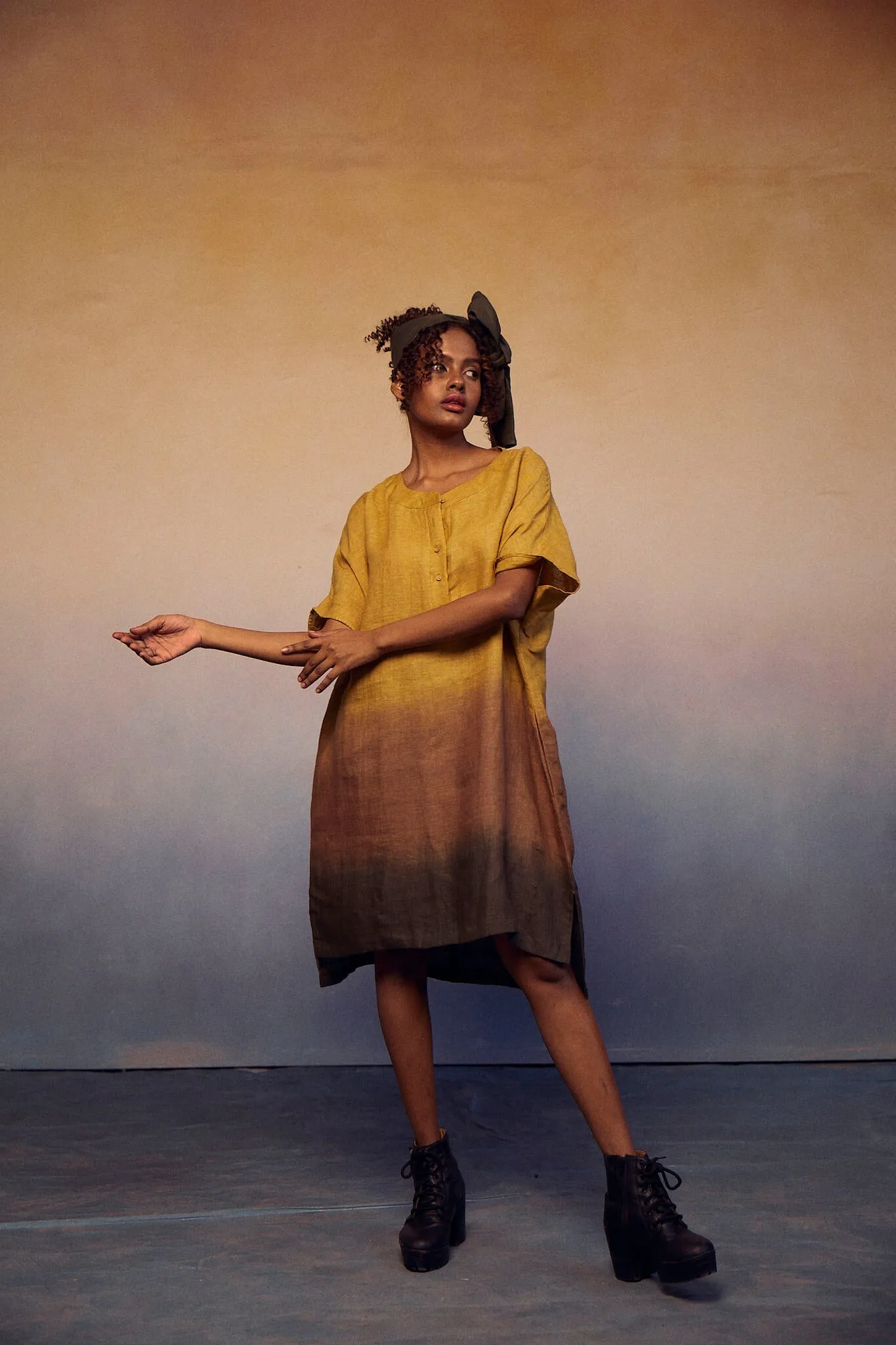 Ombre Block Dress - Mustard