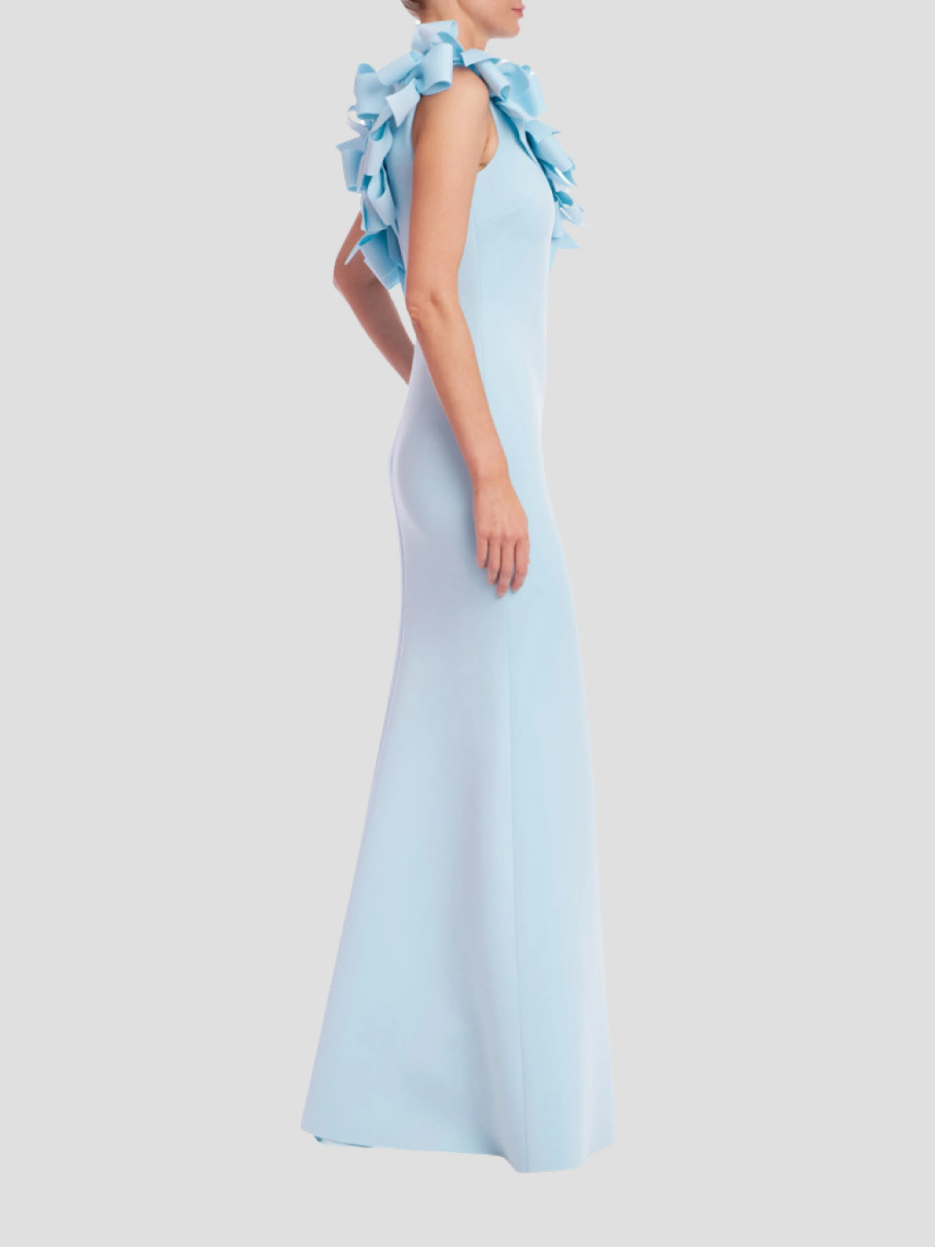 One Shoulder 3D Bow Gown in Hydra Blue
