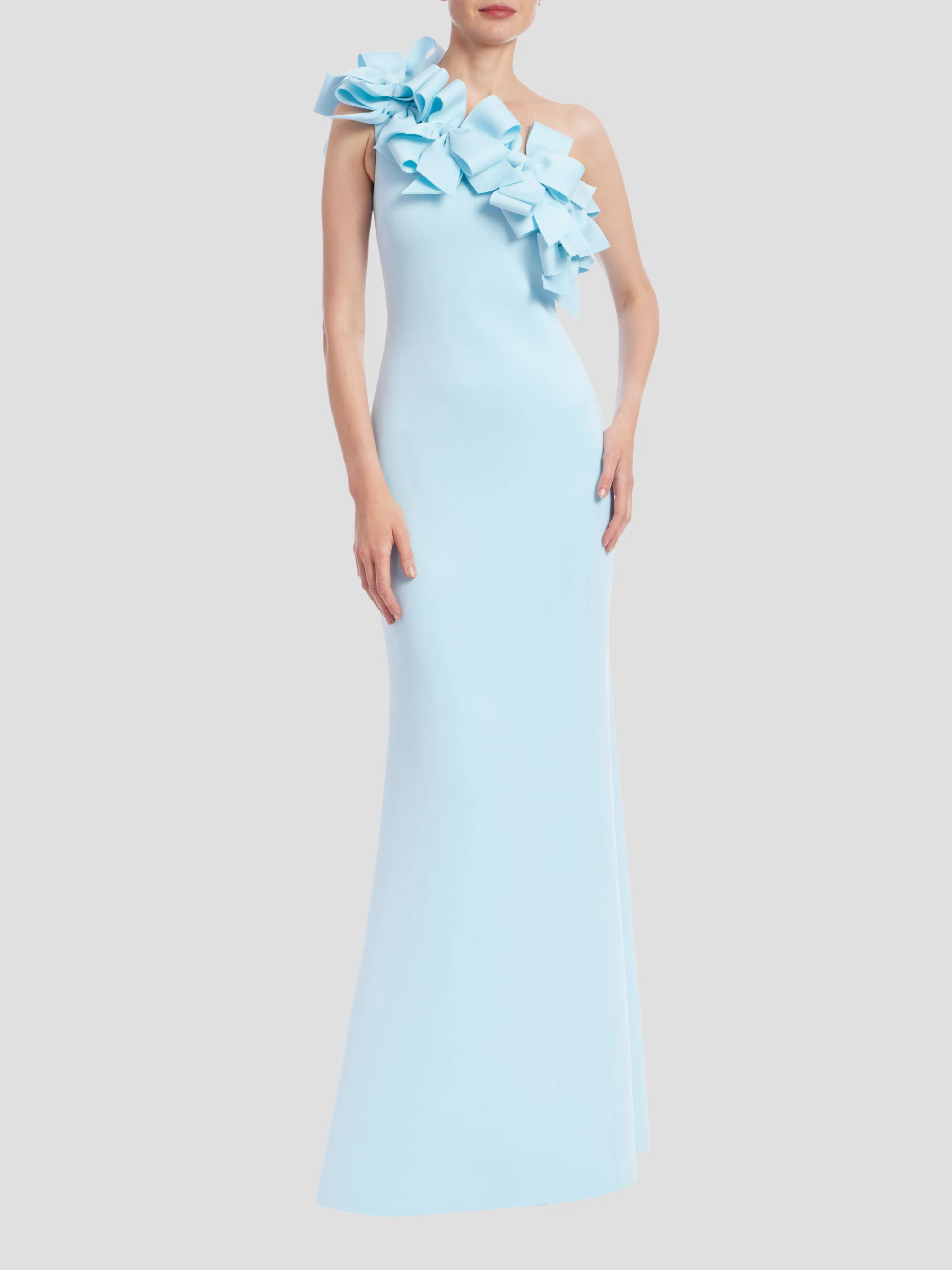 One Shoulder 3D Bow Gown in Hydra Blue