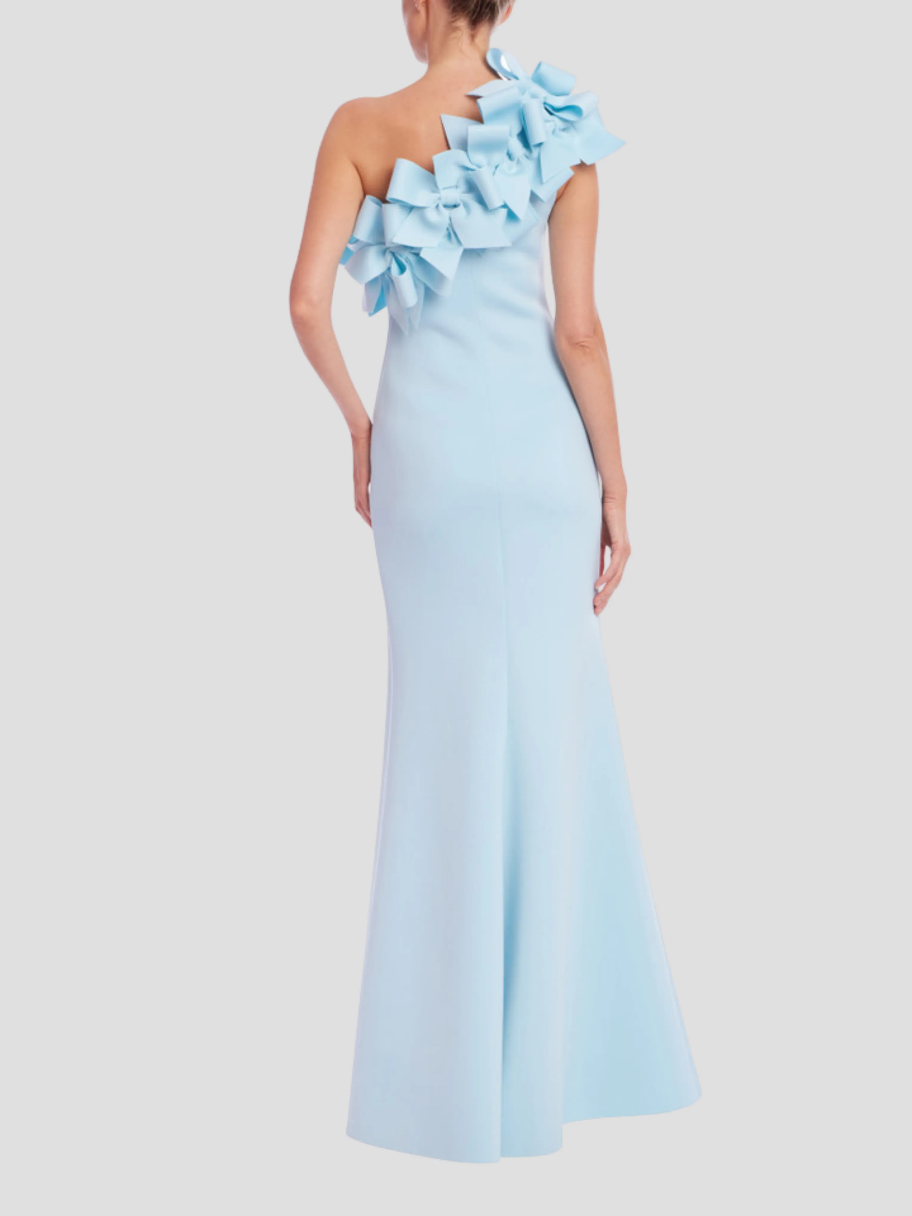 One Shoulder 3D Bow Gown in Hydra Blue