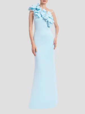 One Shoulder 3D Bow Gown in Hydra Blue
