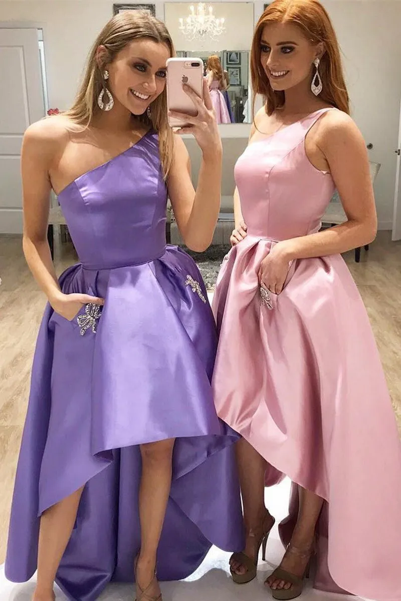 One Shoulder Asymmetrical Homecoming Dresses with Pockets