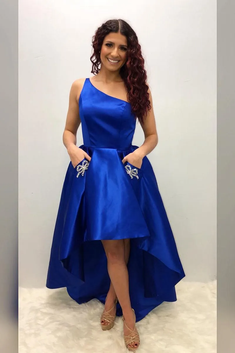 One Shoulder Asymmetrical Homecoming Dresses with Pockets