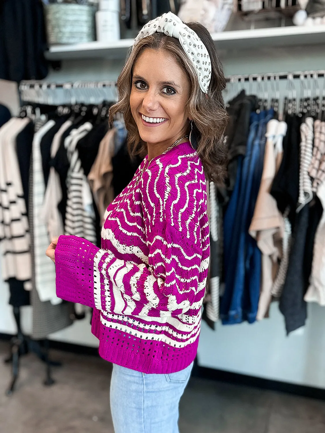 Open Knit Chev Sweater