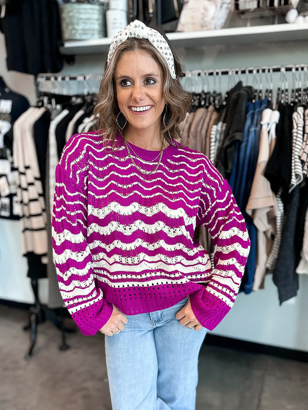 Open Knit Chev Sweater