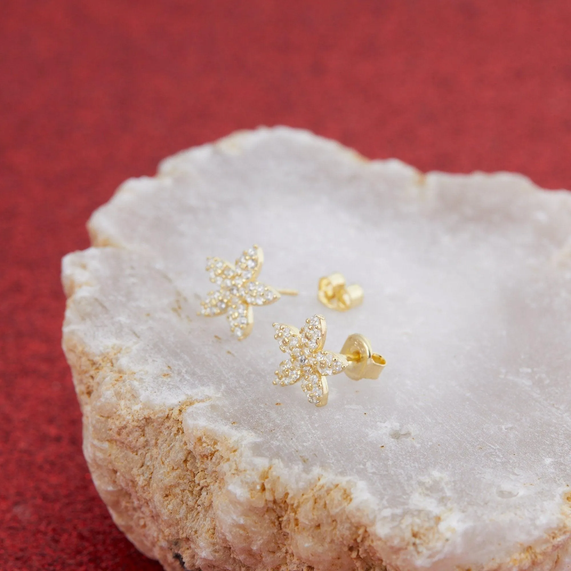 Pave Flower Stud Earrings - 18K Gold Vermeil