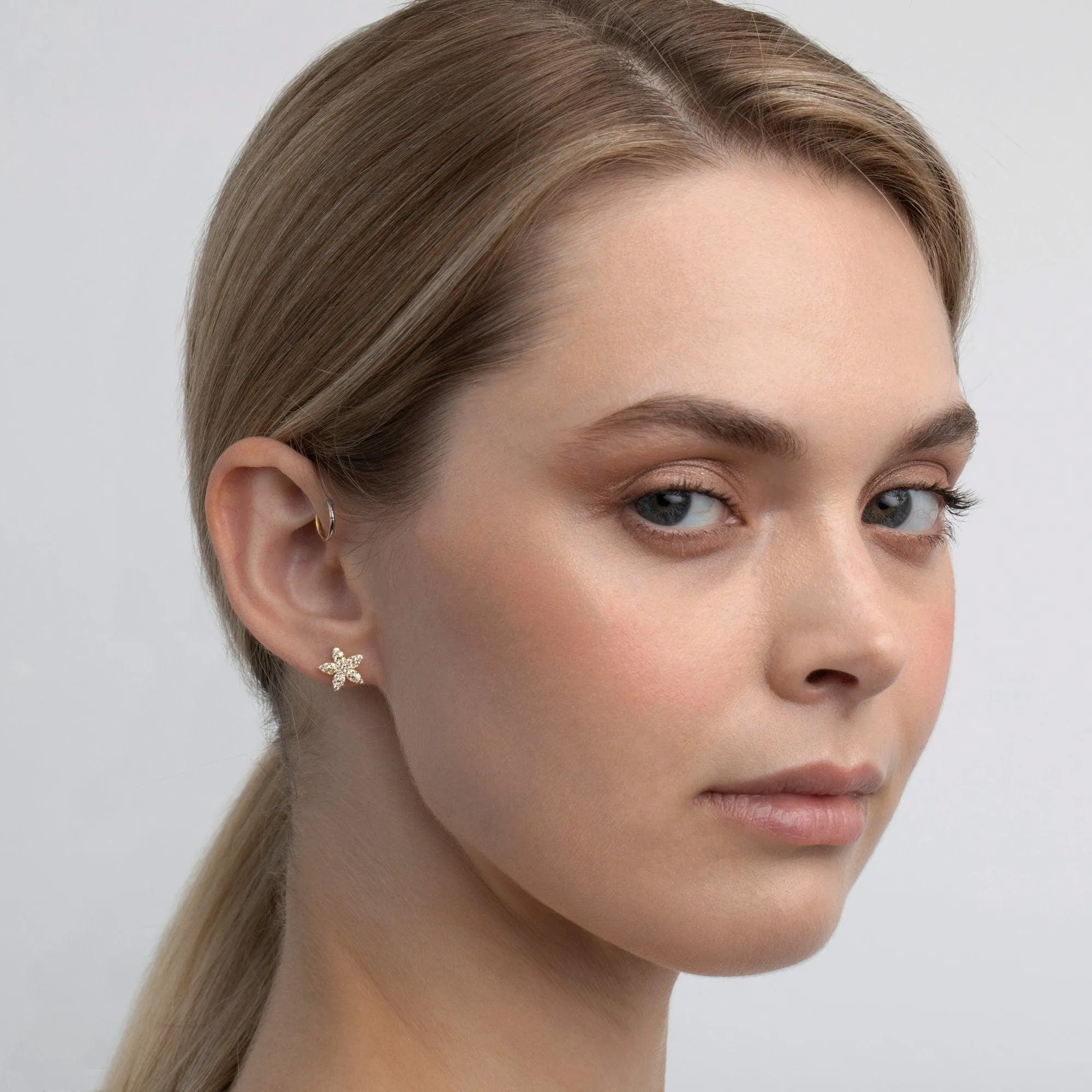 Pave Flower Stud Earrings - 18K Gold Vermeil