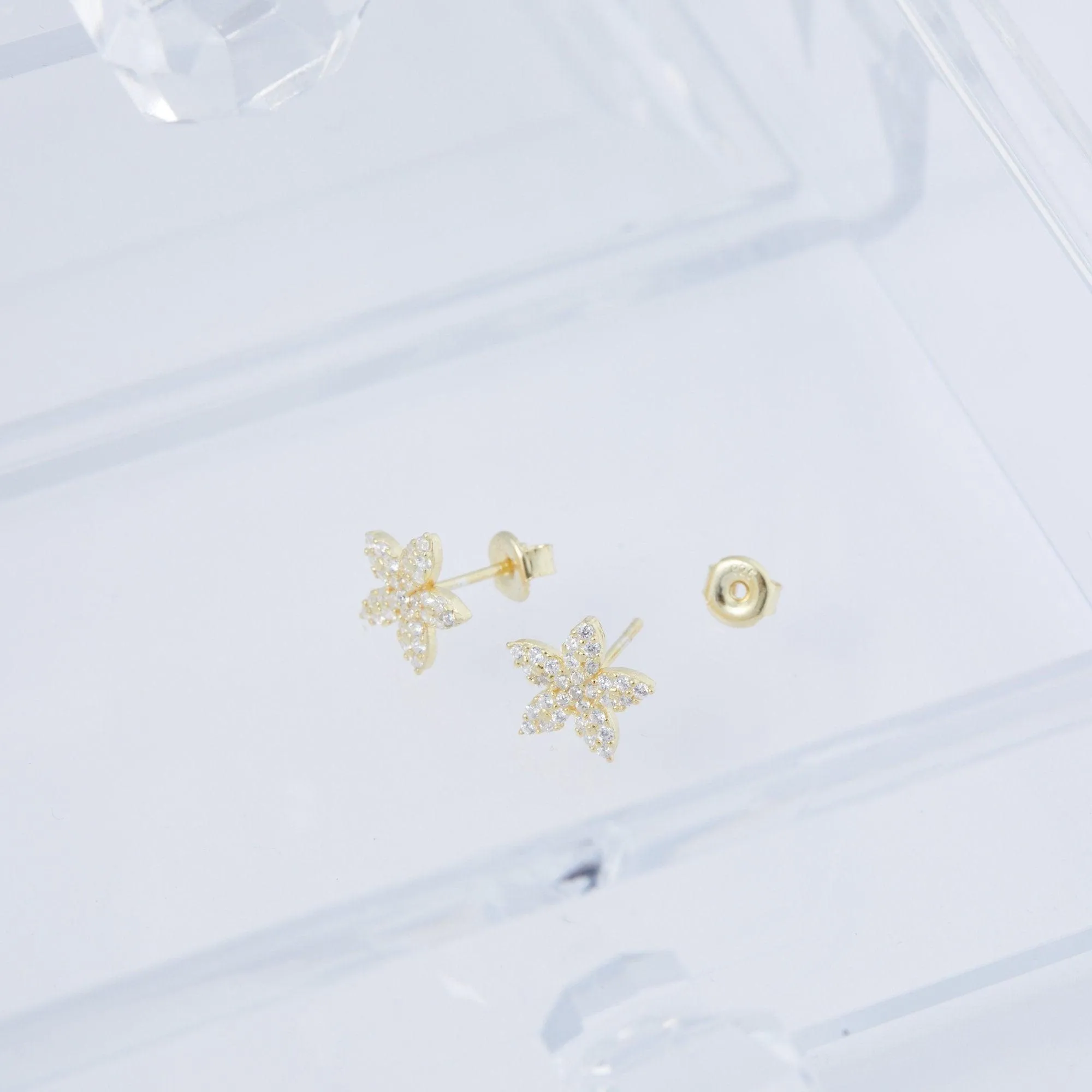 Pave Flower Stud Earrings - 18K Gold Vermeil