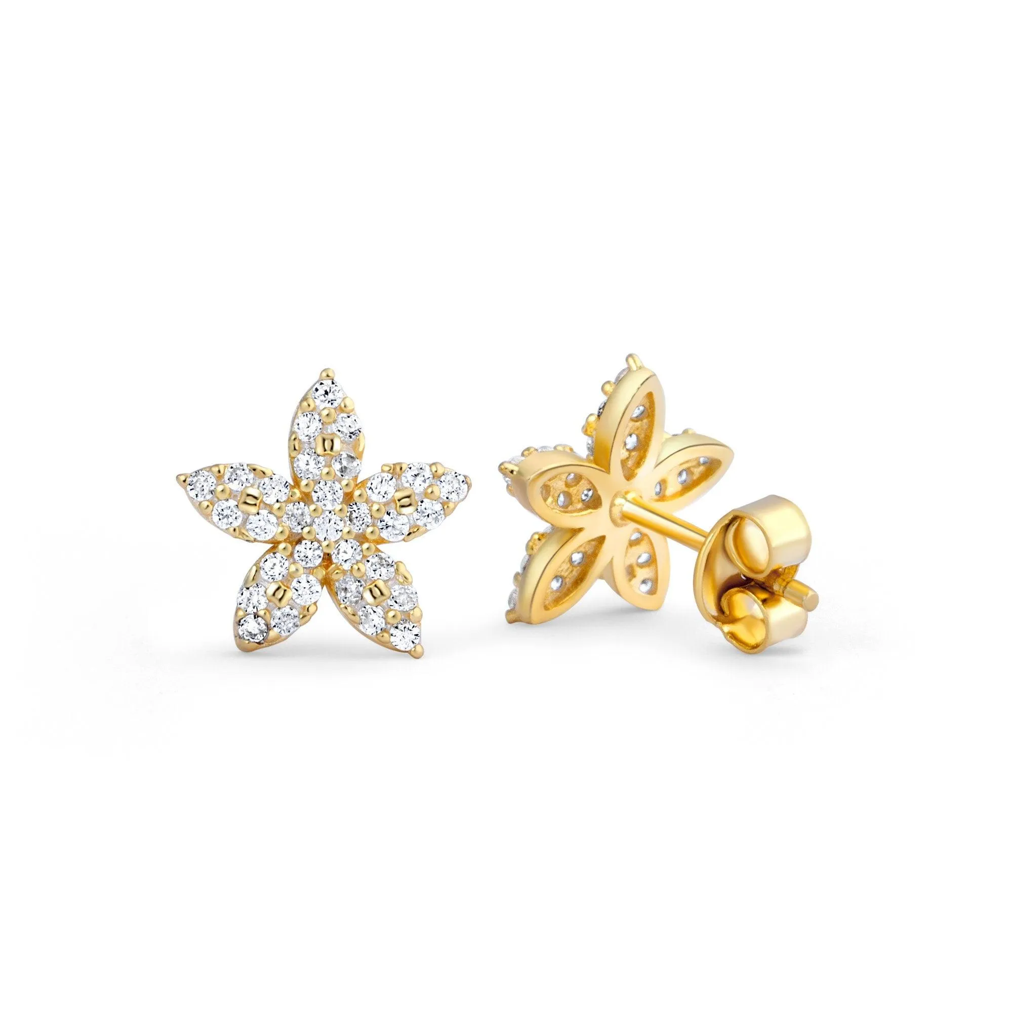 Pave Flower Stud Earrings - 18K Gold Vermeil