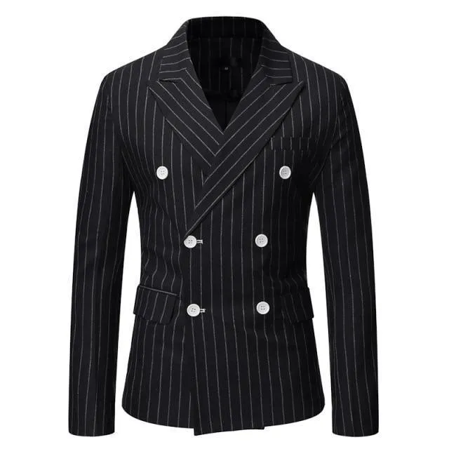 Pinstriped Double-Breasted Blazer