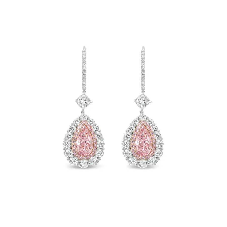 Platinum and 18K Rose Gold Pink Diamond Drop Earrings