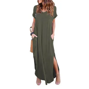 Plus Größe 5XL Sexy Frauen Kleid Sommer 2020 Feste Beiläufige Kurzarm Maxi Kleid Für Frauen Lange Kleid Freies Verschiffen dame Kleider