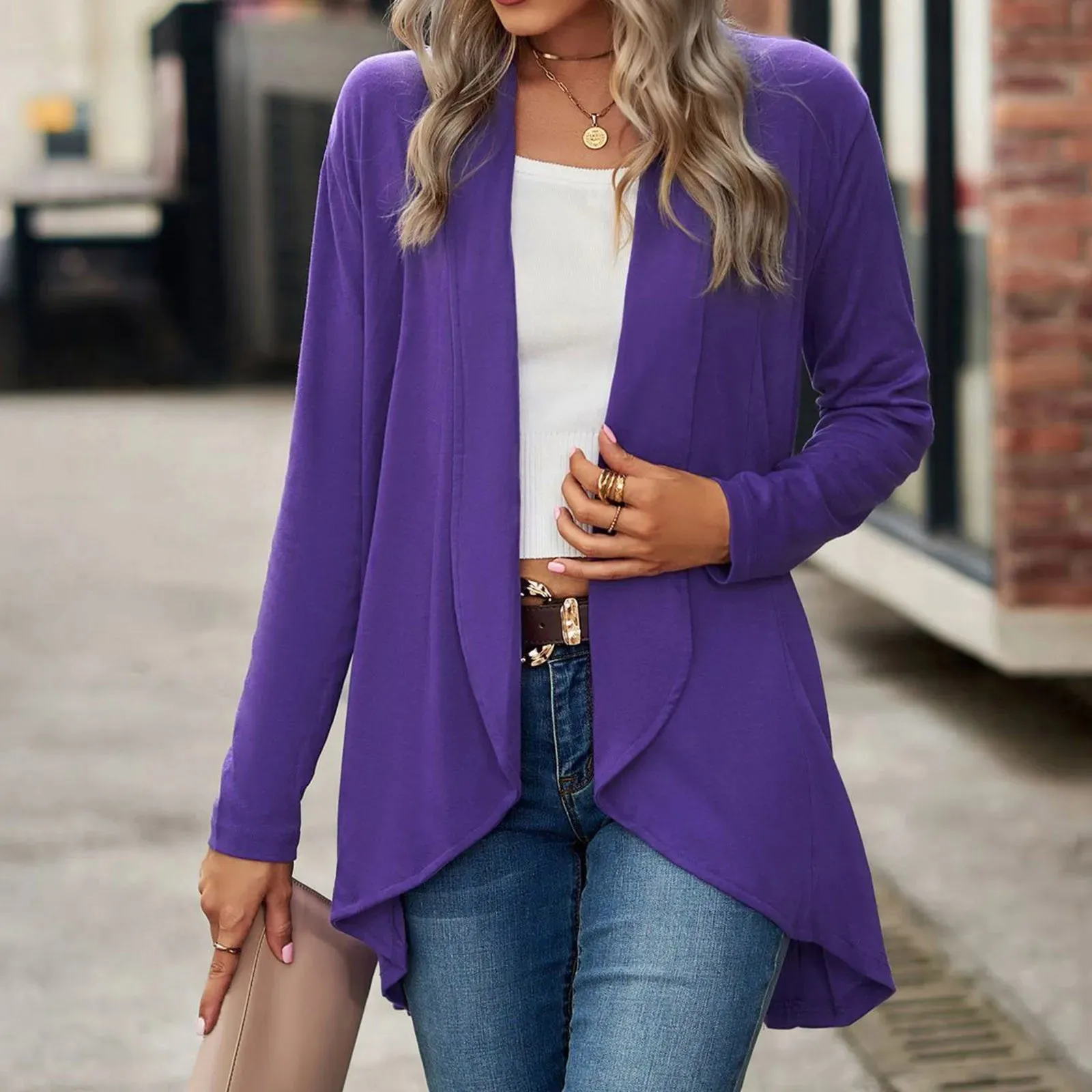 Plus Size Cardigan Lightweight Open Front Long Sleeve Sweater
