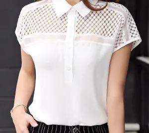 Plus Size Tops And Blouses Tops Short Sleeve Hollow Out Clothing White Shirts