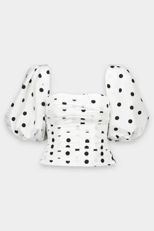 Polka Dot Taffeta Top in White