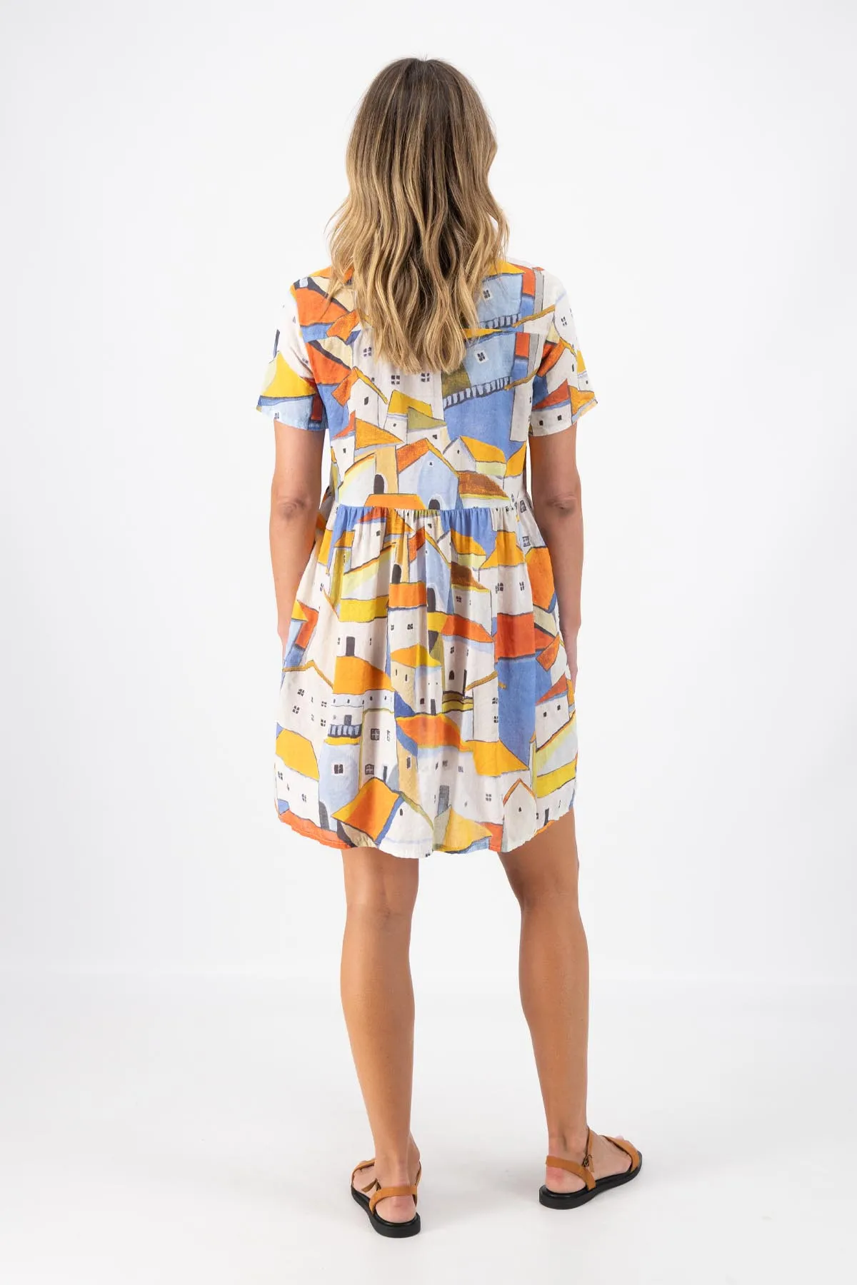 Pueblito Villa Dress Orange in Seersucker
