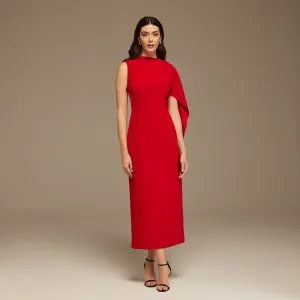 Red Asymmetrical Back Draped Maxi Dress