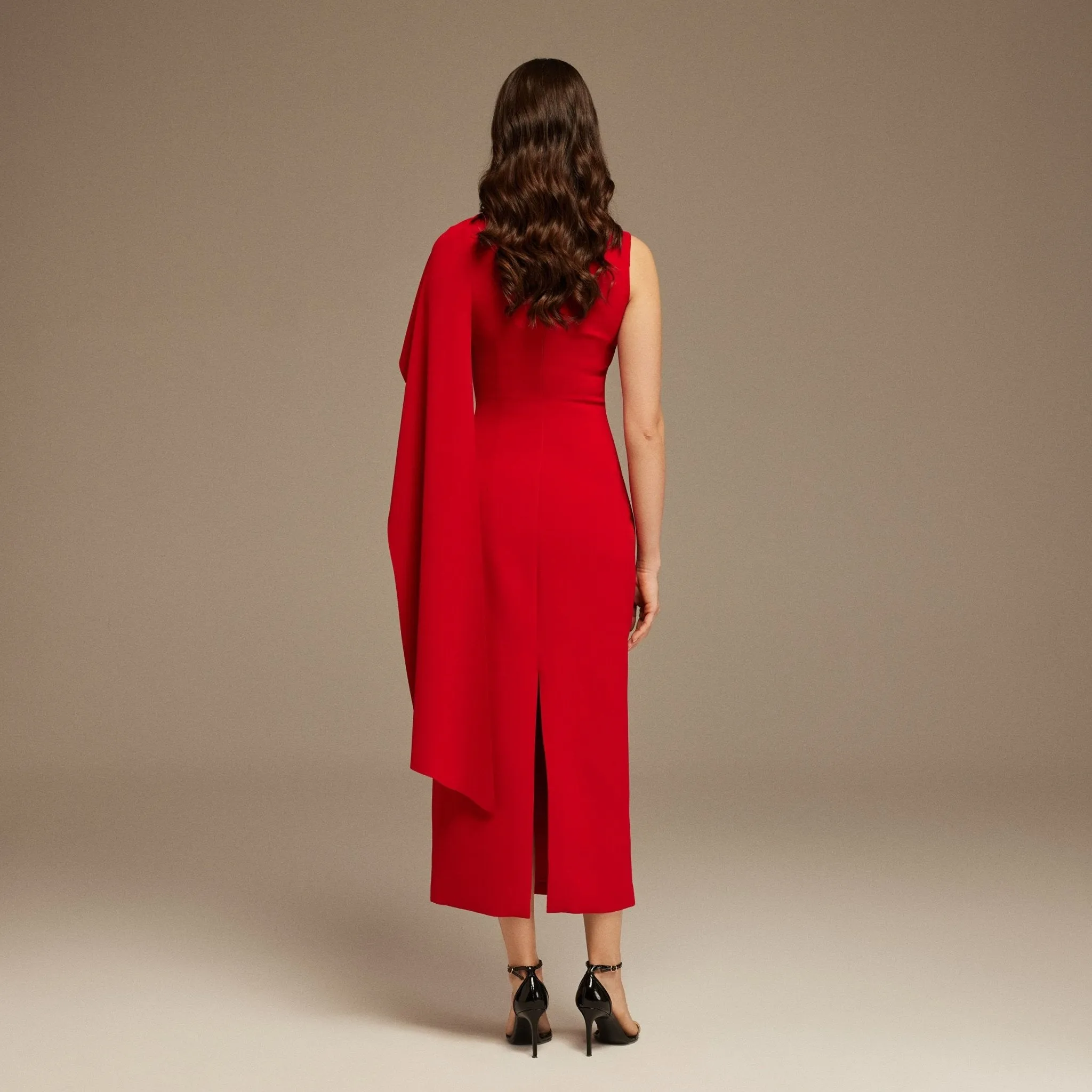 Red Asymmetrical Back Draped Maxi Dress
