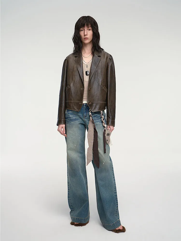 Retro Distressed Sheepskin Jacket