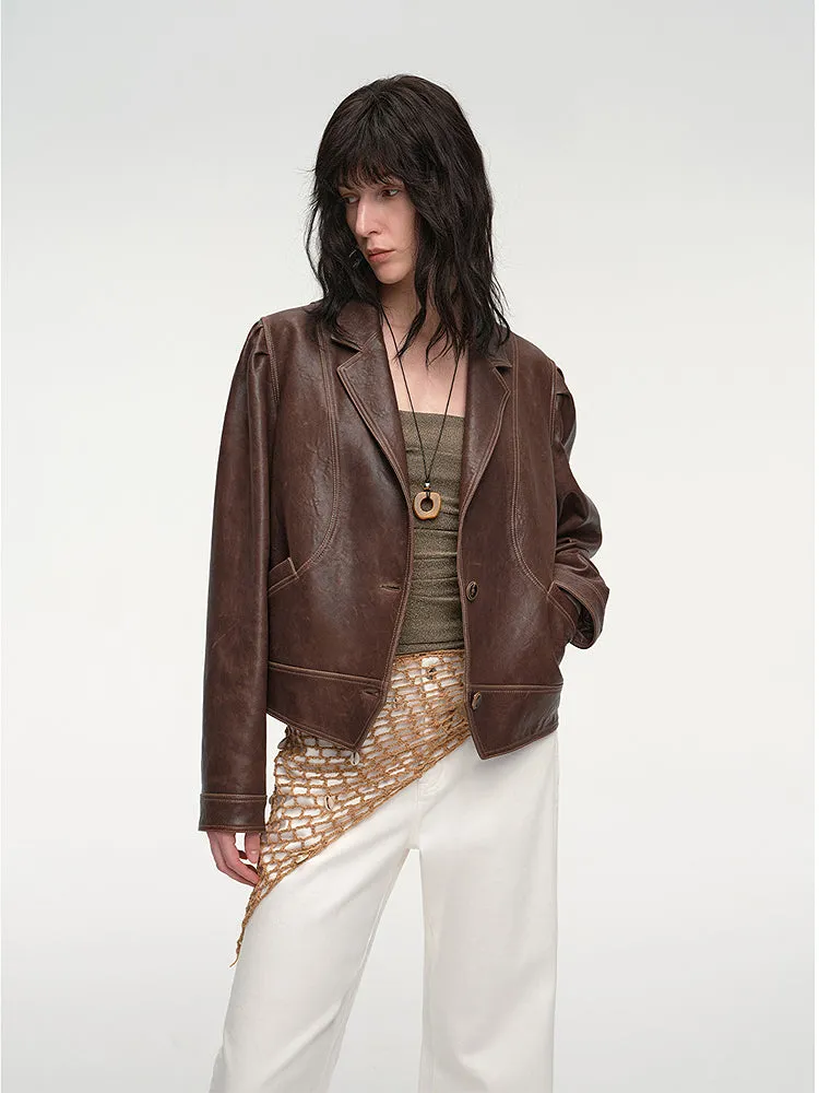 Retro Distressed Sheepskin Jacket