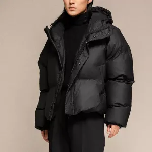 Retro Solid Color Hooded Puffer Jacket