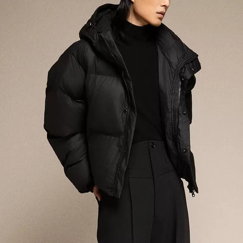 Retro Solid Color Hooded Puffer Jacket