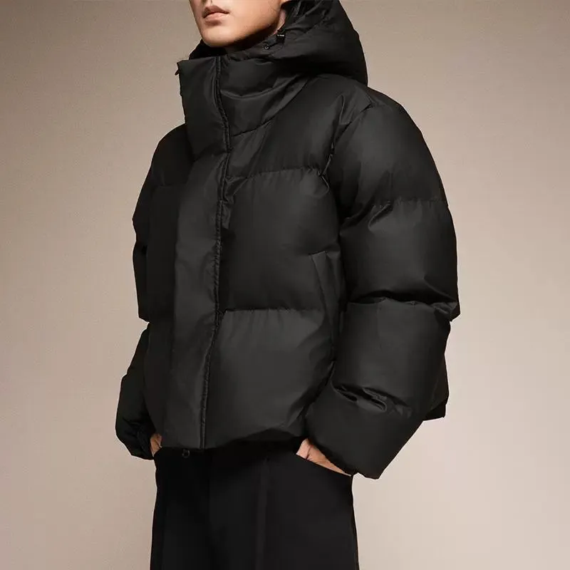 Retro Solid Color Hooded Puffer Jacket