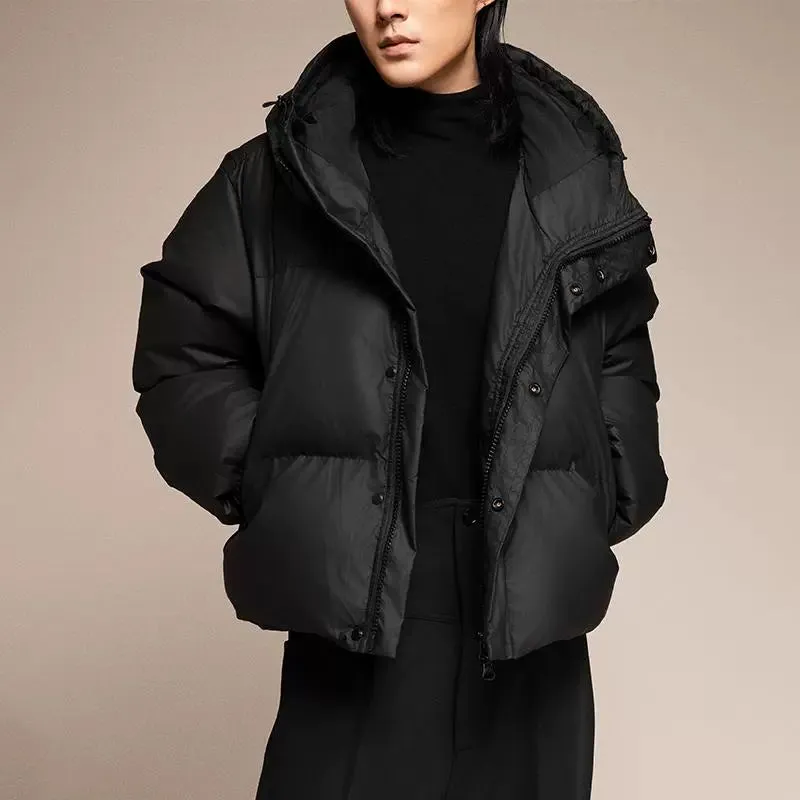 Retro Solid Color Hooded Puffer Jacket